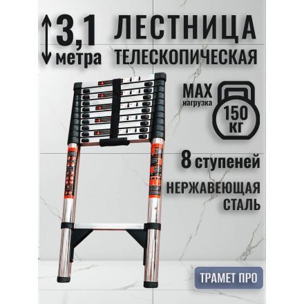 Лестница телескопическая 3,1 метра (нержавейка)
